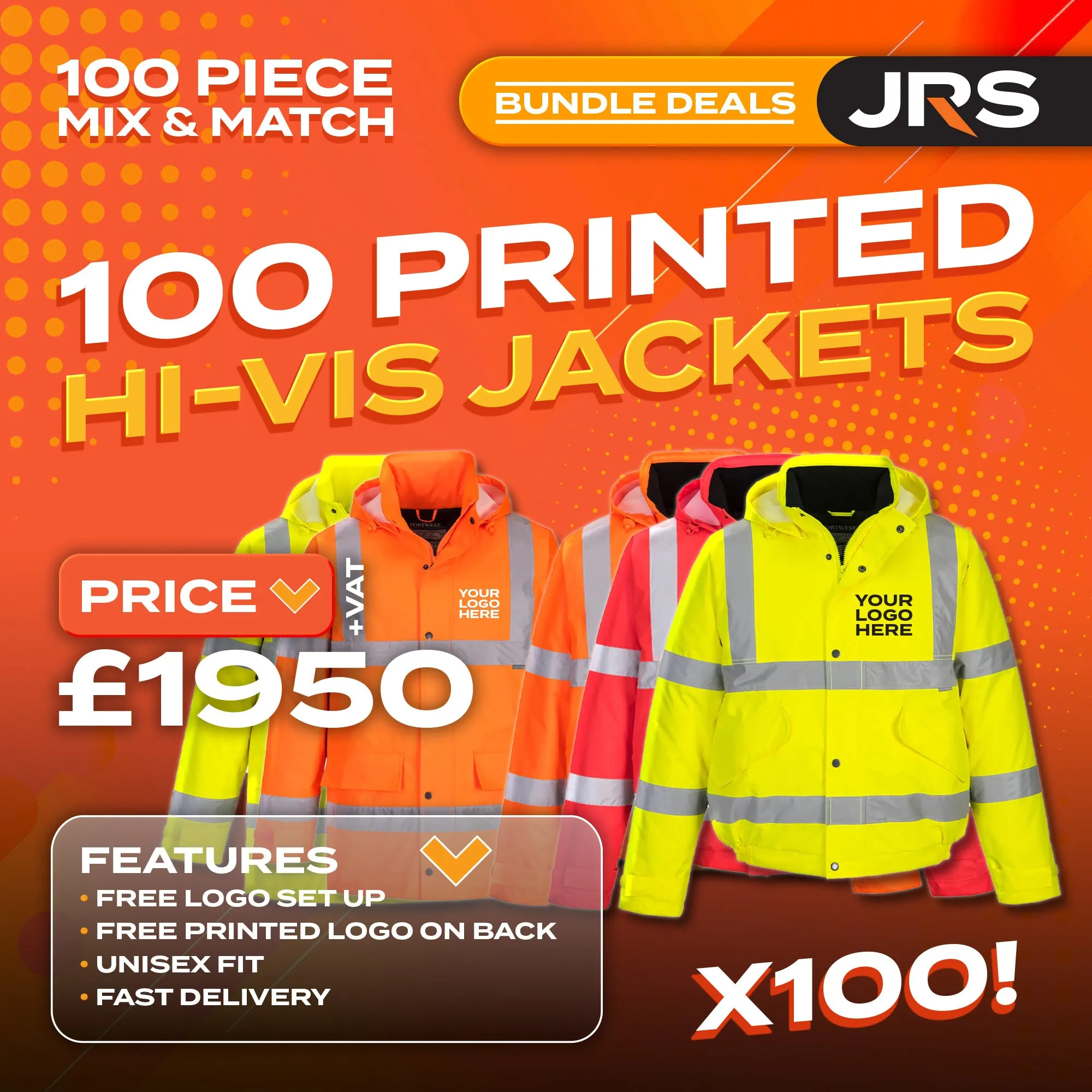100x Printed Hi-Vis Bomber/Traffic Jacket Bundle