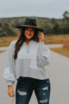 Black & Ivory Stripe Contrast Hooded Top