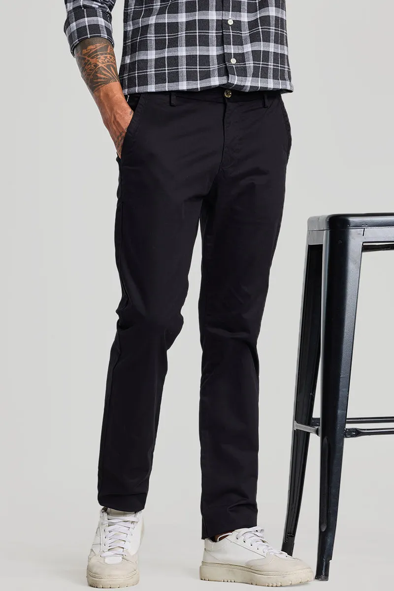 Black Zipper Pocket Slim Fit Chinos