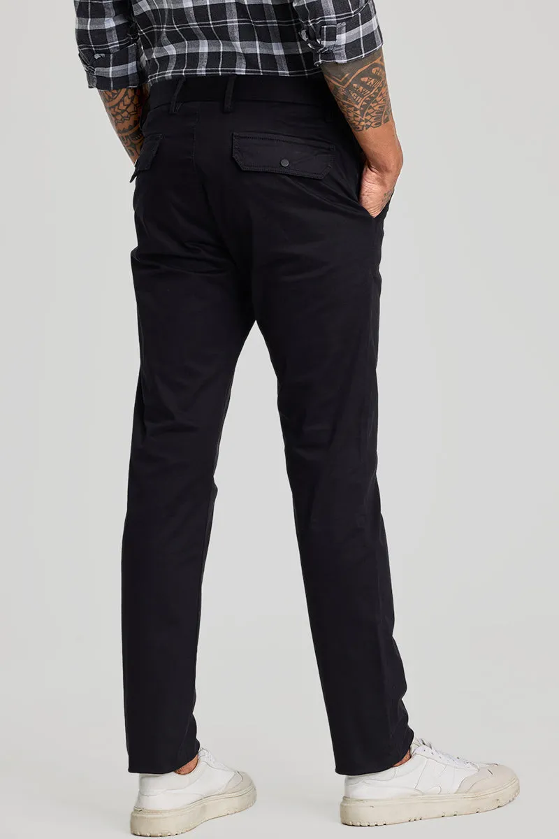 Black Zipper Pocket Slim Fit Chinos
