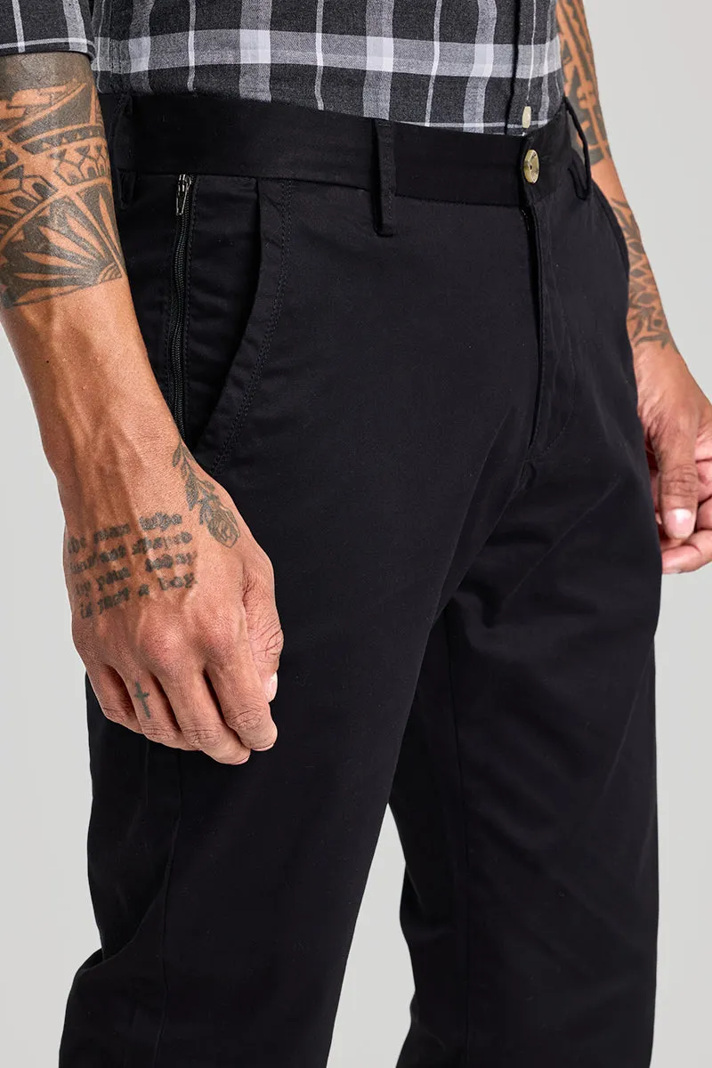 Black Zipper Pocket Slim Fit Chinos