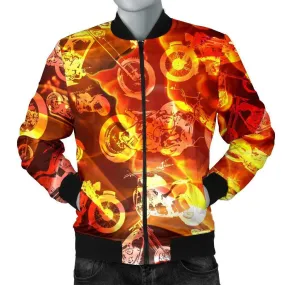 Flames Motorcycle Bomber Jacket, Polyester, Red/Orange/Black