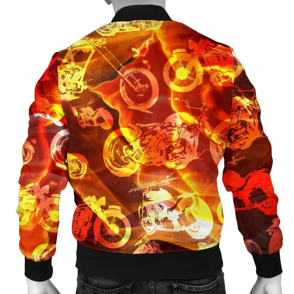 Flames Motorcycle Bomber Jacket, Polyester, Red/Orange/Black