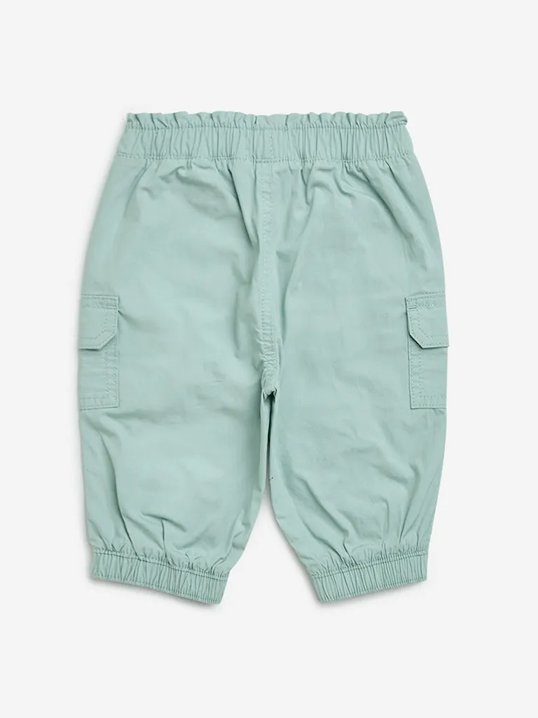 HOP Baby Mint Embroidered Mid-Rise Cotton Joggers