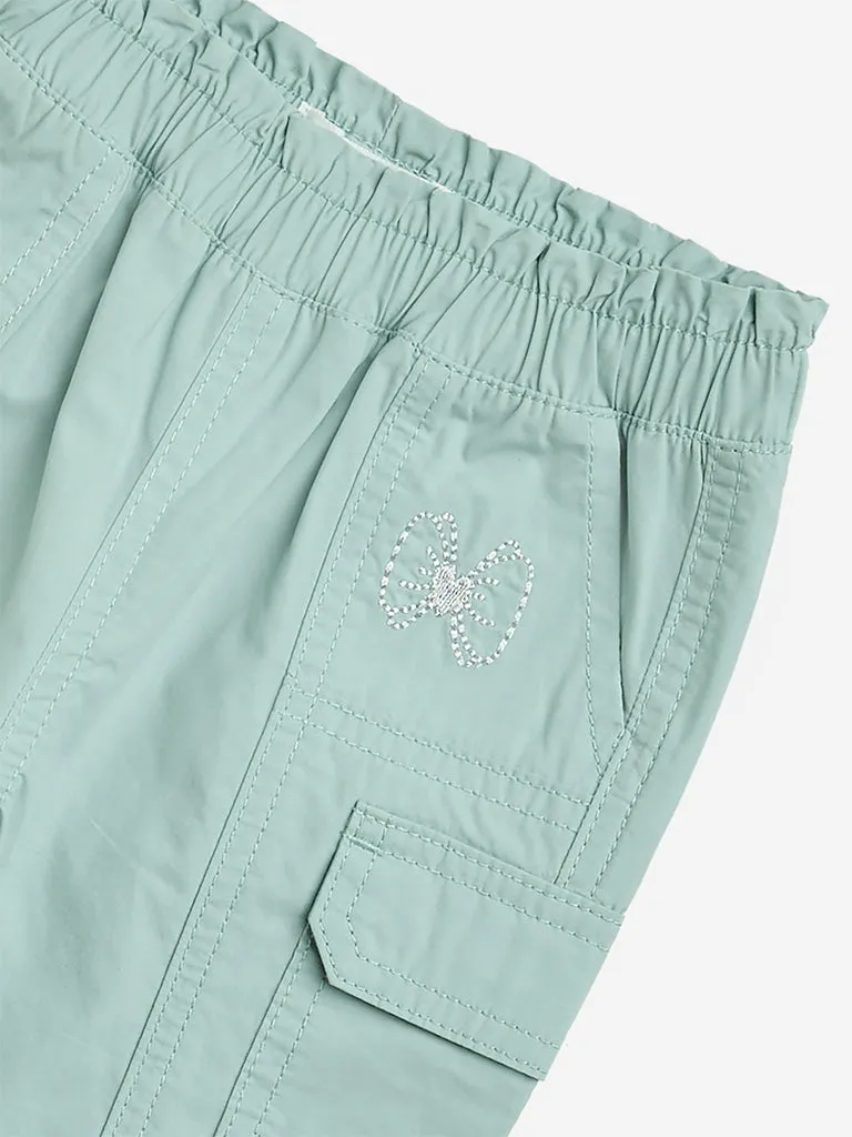HOP Baby Mint Embroidered Mid-Rise Cotton Joggers