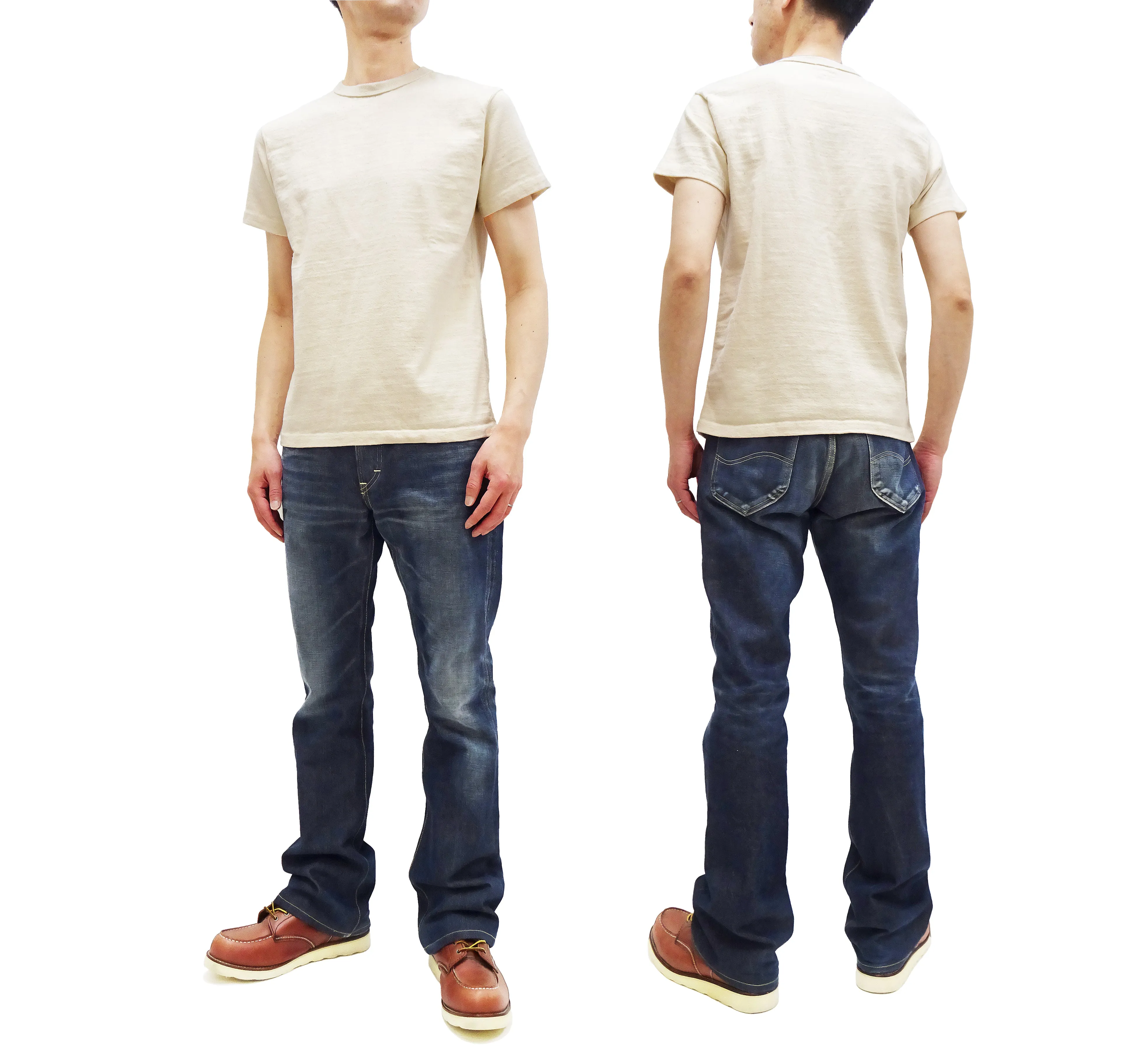 Samurai Jeans Plain T-shirt Men's Super Heavy Short Sleeve Natural Japanese Cotton Crew Slub Tee SJST-SC01 Natural Ecru-Undyed Color