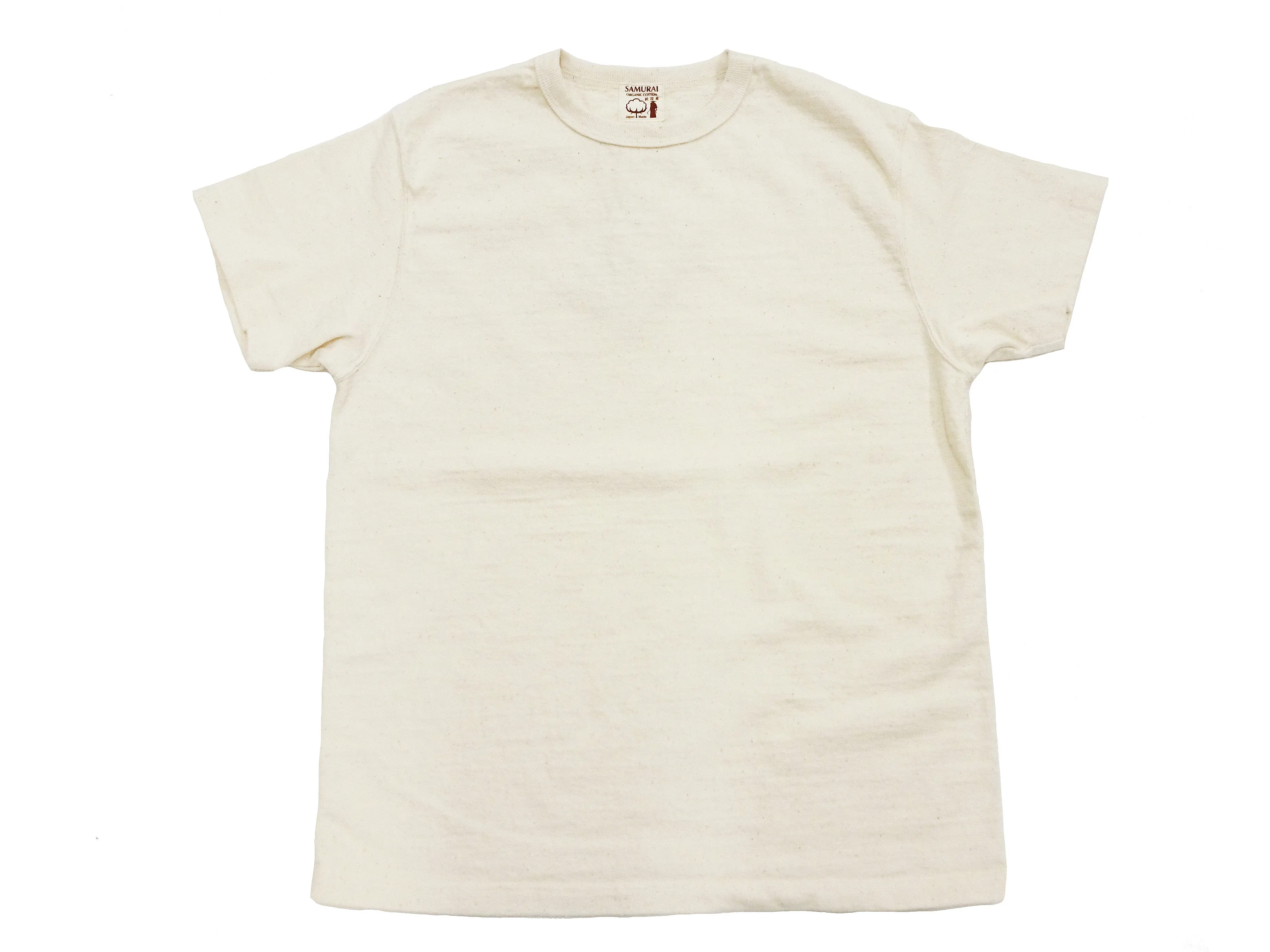 Samurai Jeans Plain T-shirt Men's Super Heavy Short Sleeve Natural Japanese Cotton Crew Slub Tee SJST-SC01 Natural Ecru-Undyed Color