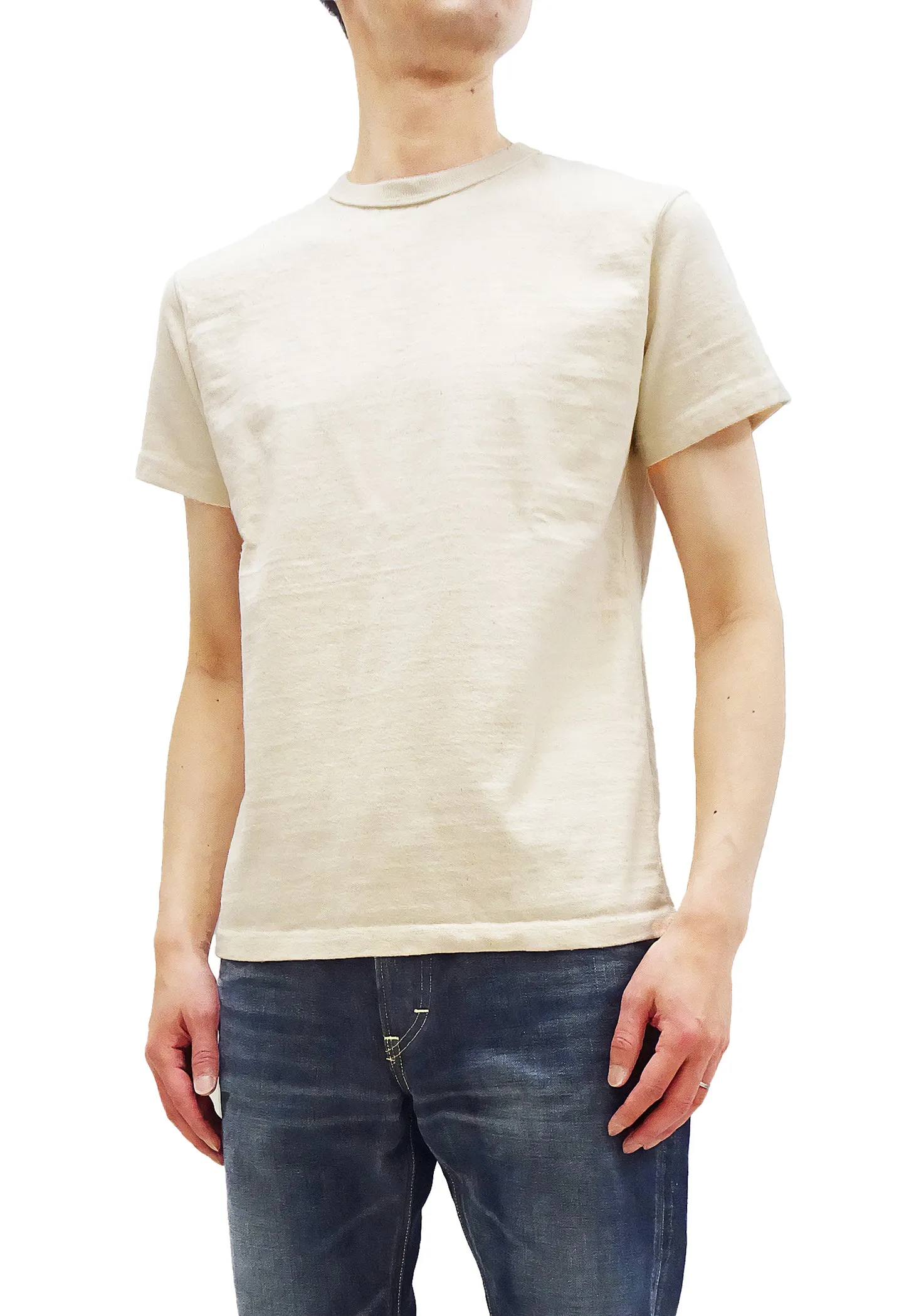 Samurai Jeans Plain T-shirt Men's Super Heavy Short Sleeve Natural Japanese Cotton Crew Slub Tee SJST-SC01 Natural Ecru-Undyed Color