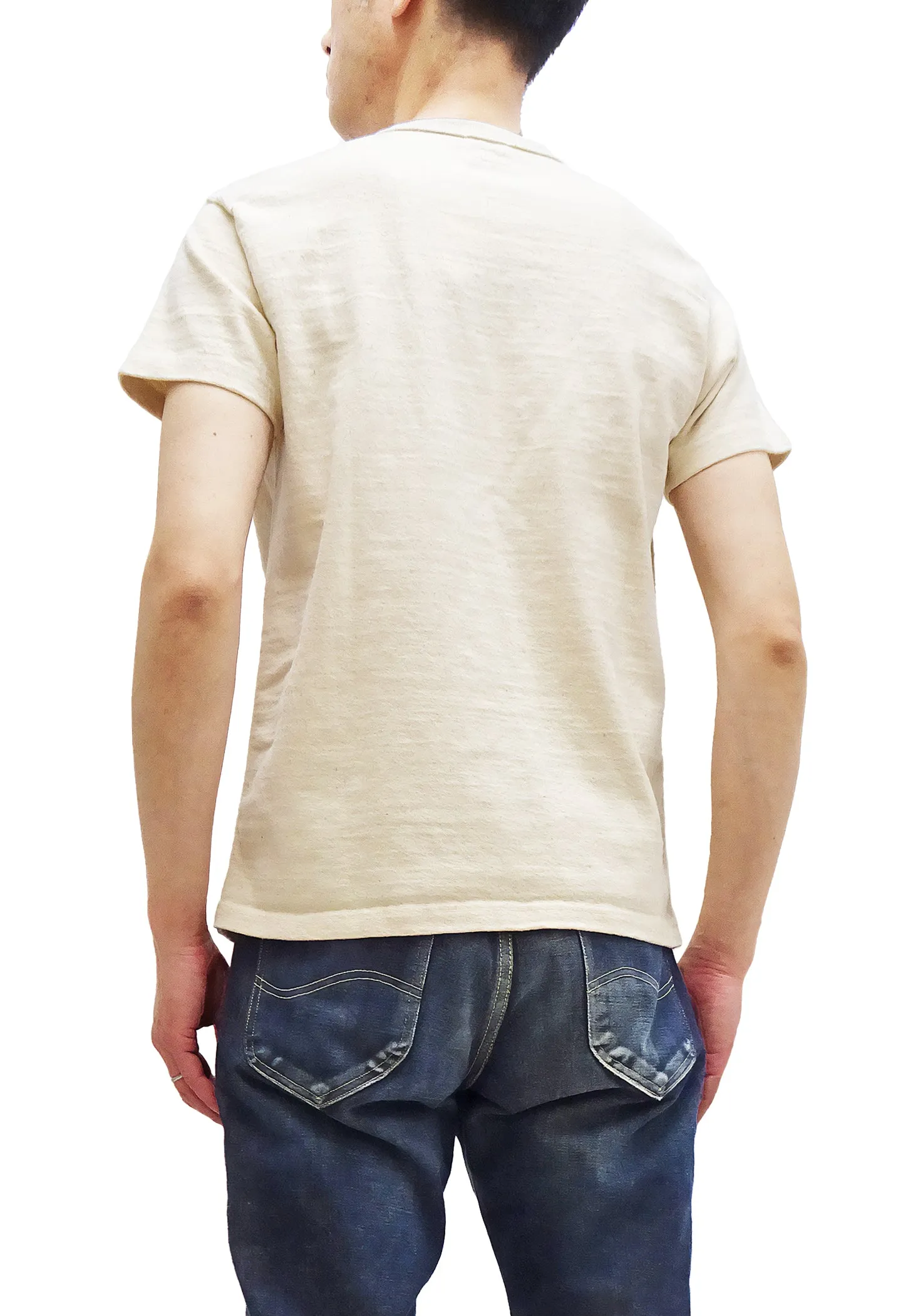 Samurai Jeans Plain T-shirt Men's Super Heavy Short Sleeve Natural Japanese Cotton Crew Slub Tee SJST-SC01 Natural Ecru-Undyed Color