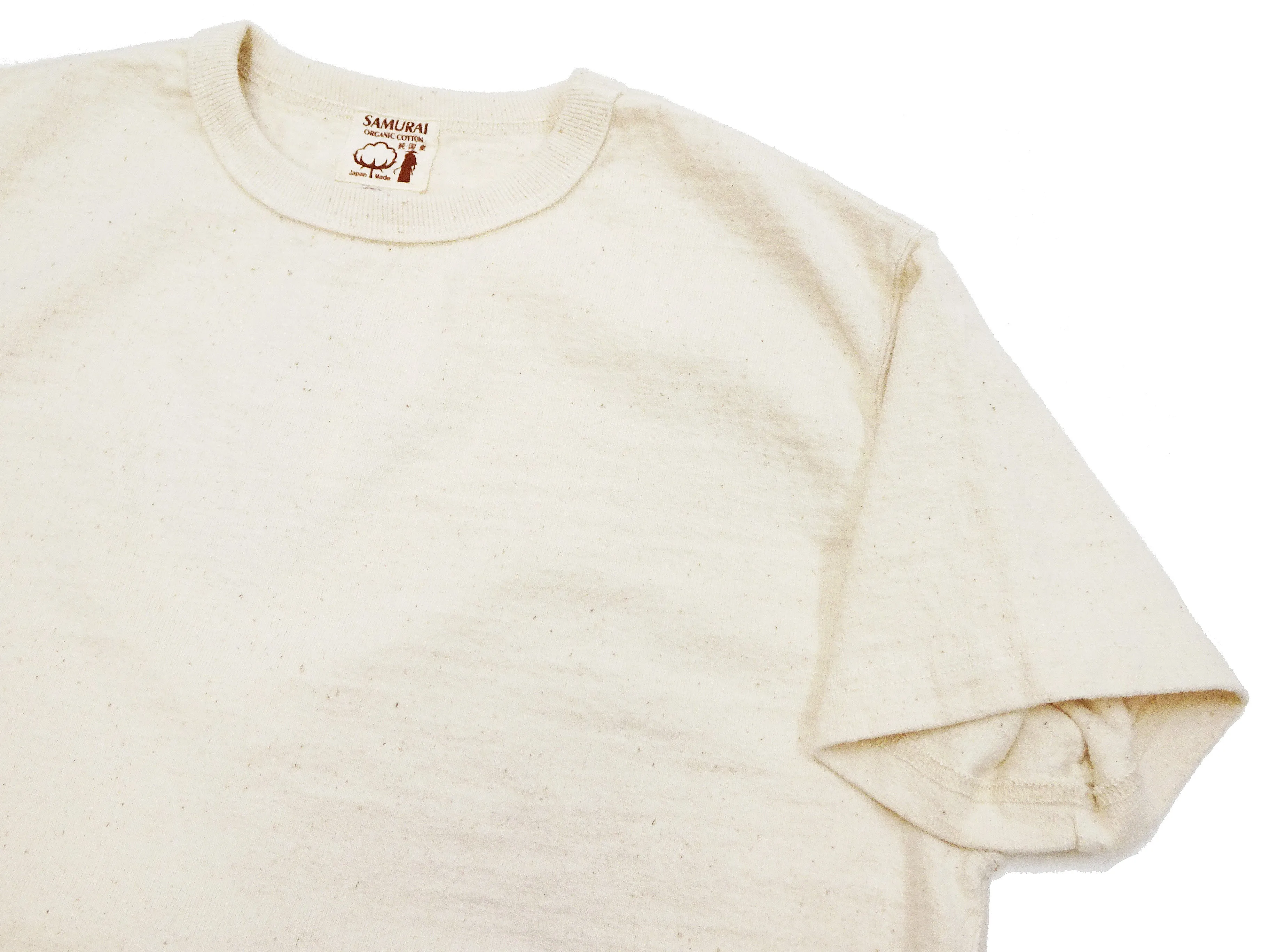 Samurai Jeans Plain T-shirt Men's Super Heavy Short Sleeve Natural Japanese Cotton Crew Slub Tee SJST-SC01 Natural Ecru-Undyed Color