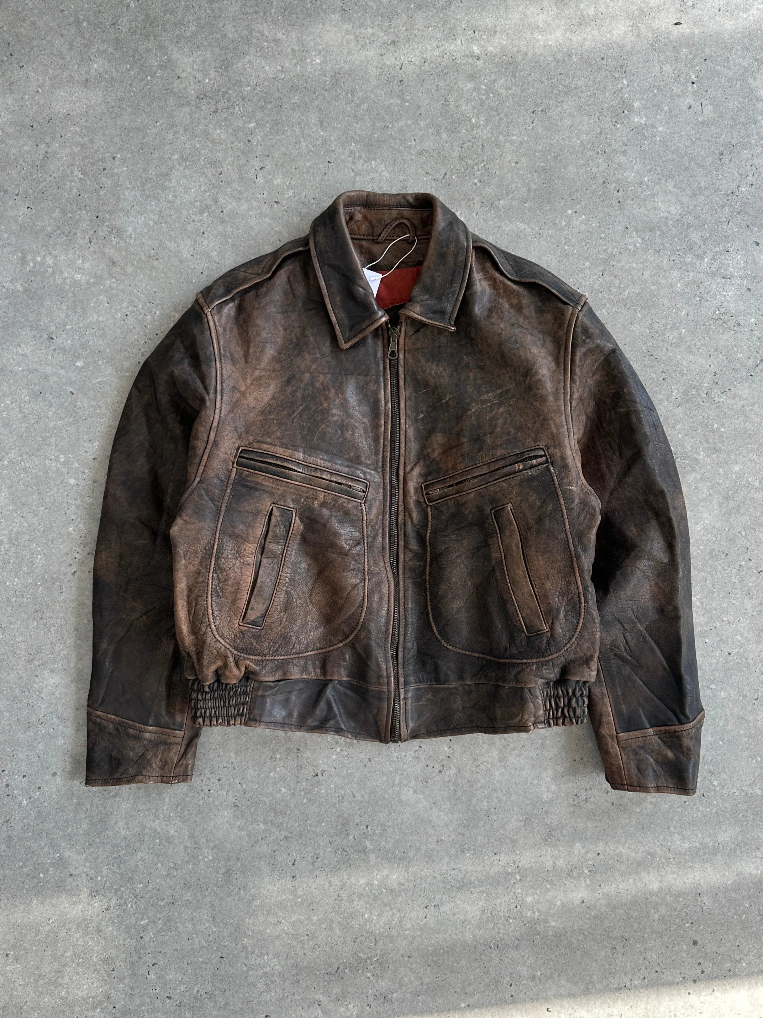 Vintage Distressed Leather Bomber Jacket - M/L