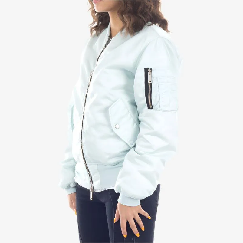 Womens Distressed Nylon Bomber